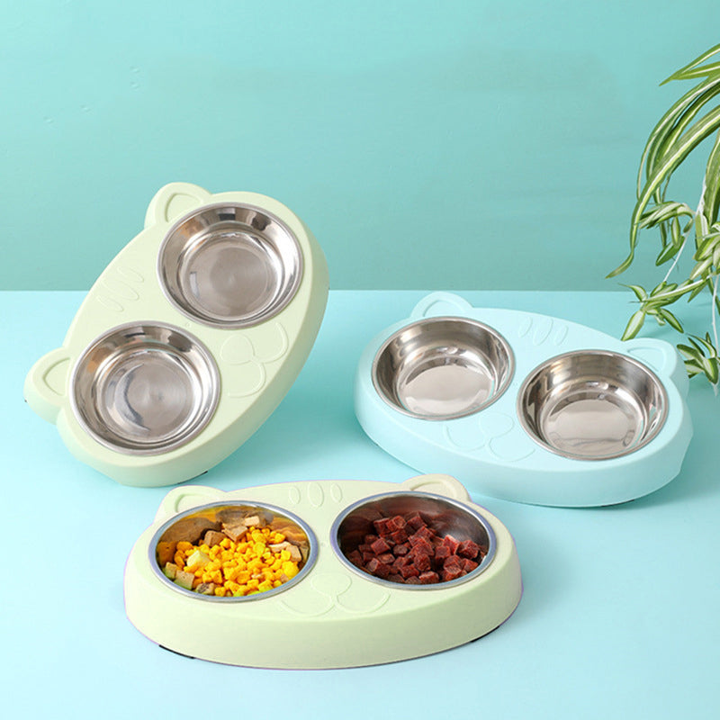 Double stainless steel dog bowl with non slip resin station