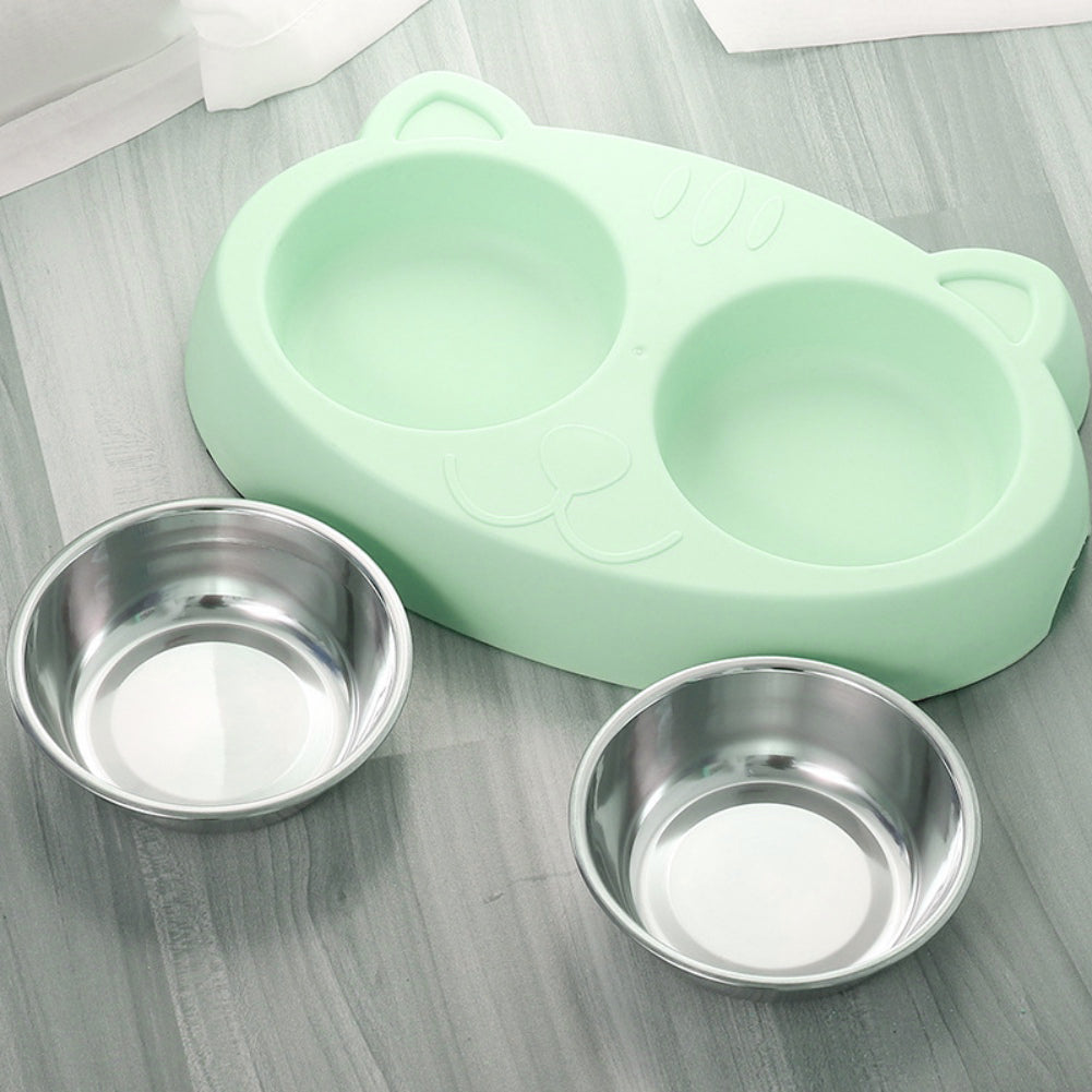 Double stainless steel dog bowl with non slip resin station