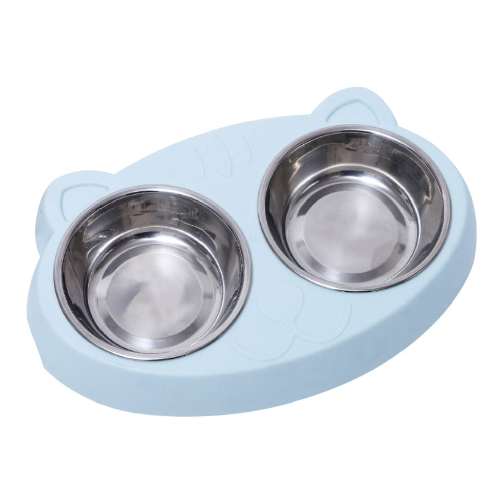 Double stainless steel dog bowl with non slip resin station