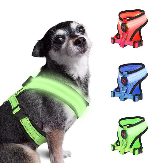 Dog rechargeable mesh LED lighted harness