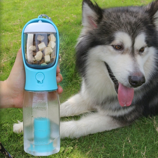 Dog 3 in 1 multifunctional water bottle, feeder and poop bag dispenser, leak proof